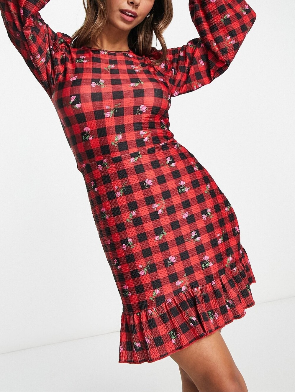 Red Plaid Bow-Back  Dress